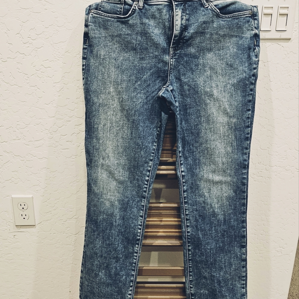 NYDJ Blue Boot Cut Jeans with Distressed Look